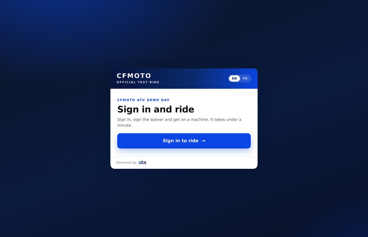 Live Qualifier rider sign-in screen
